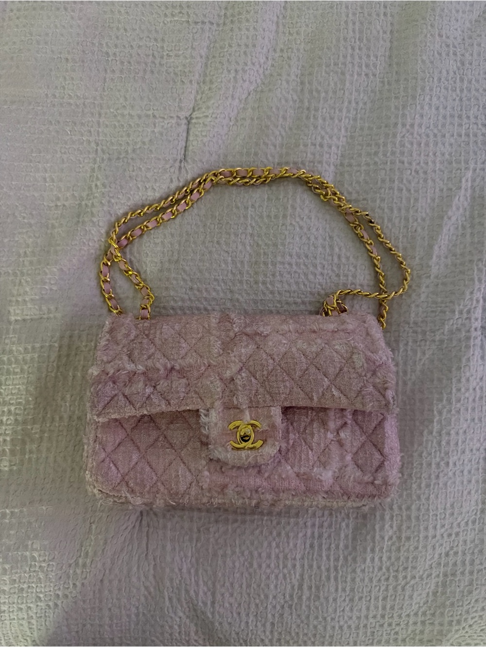CHANEL Pink Quilted Flap Mini Bag with Gold Chain